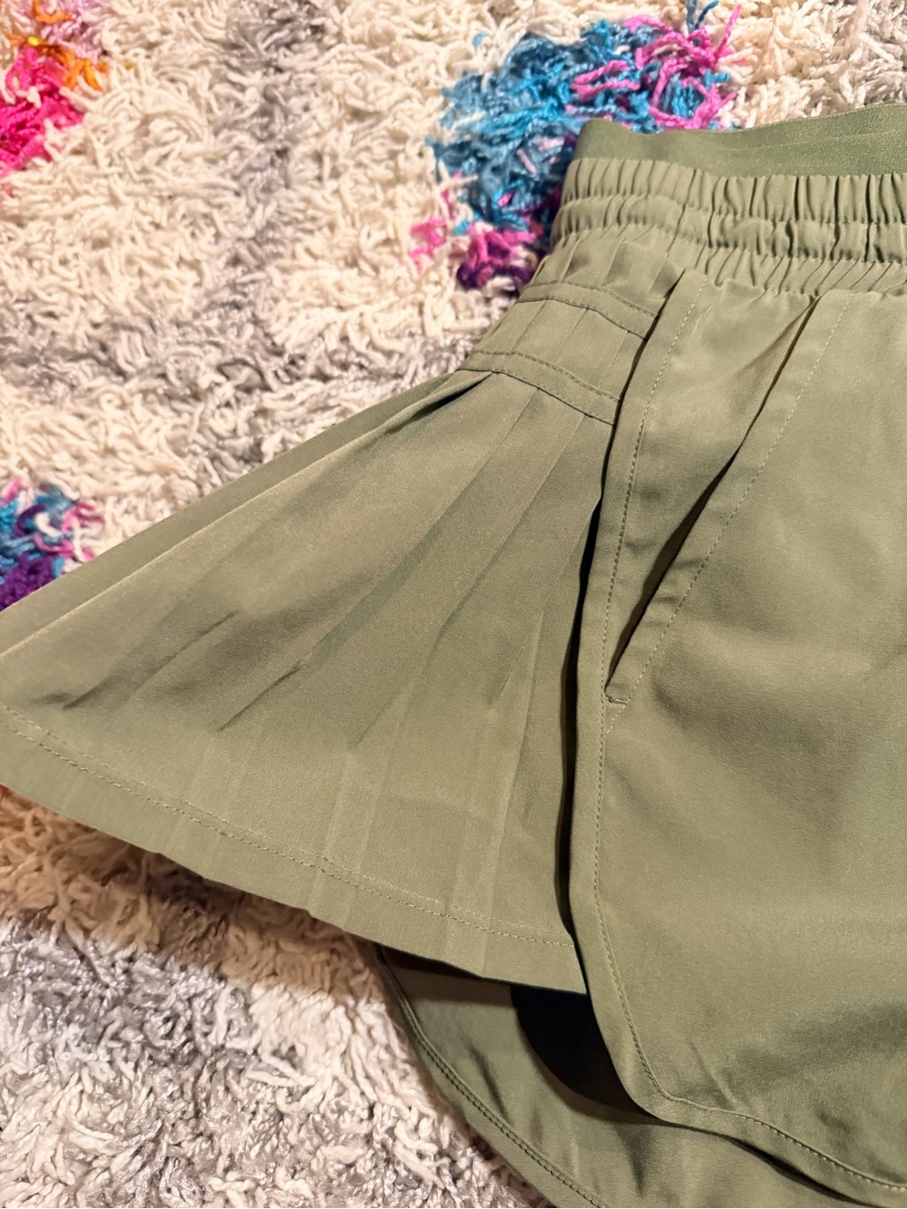 Joy Lab Women’s Athletic Drawstring Shorts with Ruffle sides- Olive Green - Picture 2 of 5
